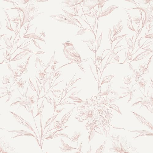 LiKiLiKi Sticky Back Plastic Roll Beige and Pink Floral Contact Paper 44x300 cm Peel and Stick Wallpaper for Furniture Table Bedroom Living Room Self Adhesive Waterproof Easy to Cut