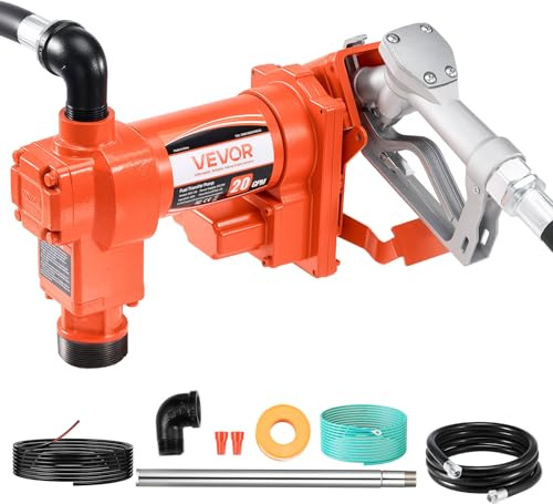 VEVOR Pompa di Trasferimento Carburante, Pompa Diesel 12 V CC 20 GPM 1/4 CV, Pompe di Estrazione con Ugello Manuale, Tubo di Scarico e Tubo di Aspirazione, per Benzina, Diesel, Cherosene