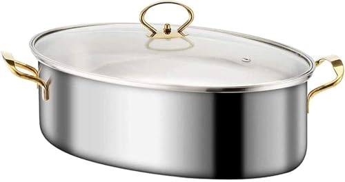 Fisch-Dampfgarer aus Edelstahl mit Deckel, elliptischer Pochierer, Dampfgarer zum Dämpfen von Fisch oder Kochen von Suppe auf Induktionsherden (einlagig)