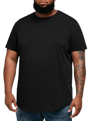 Runcati Mens Big and Tall Shirts Short Sleeve Crew Neck Casual T-Shirt Hipster Hip Hop Longline Tee Shirts Black