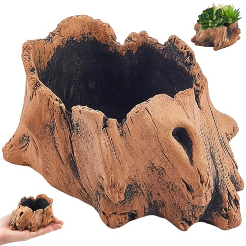 craspire Künstlicher Pflanztopf Aus Treibholz Baumstumpf Pflanztopf Mit Abflussloch Peru Zement Imitation Künstliche Baumwurzel Vintage Skulptur Behältertopf Für Blumen Kakteen Sukkulenten Erdbeeren