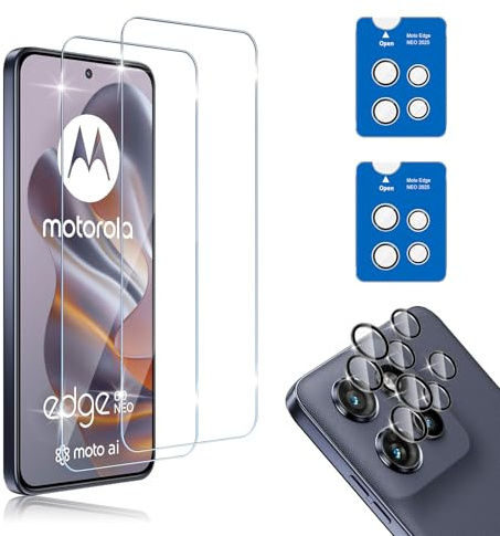 HidWee Protection D'écran pour Motorola Moto Edge 50 Neo/60 Neo, [2+2 Pièces] Verre Trempé et Protecteur Caméra, HD 9H Dureté Anti-Rayures, Facile à Installer Vitre Protecteur écran