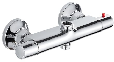 Robinet de bain-douche, robinets thermostatiques, mitigeur mural, robinet à contrôle température, douche effet pluie, salle bain chromée, double sortie pour Salle de Bain