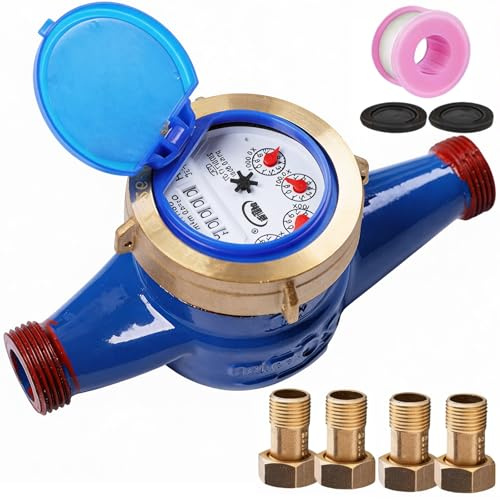 Wasserzähler, DN20 Gartenhaus Metall Kaltwasserzähler Gartenwasserzähler Geeicht Rotor-Wasserzähler 3/4 Zoll Trocken-Typ Digitaler wasserzähler aus Kupfer mit Integriertem Filter