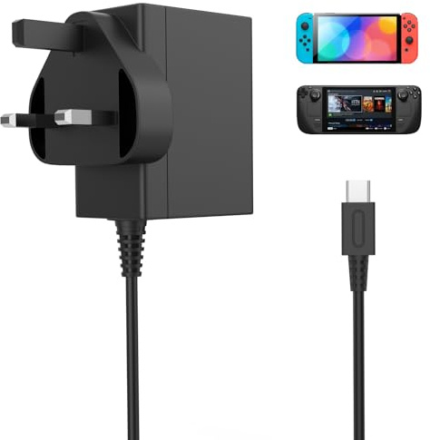 Charger for Nintendo Switch,39W Fast Charging AC Adapter Power Supply With 5FT USB C Cable for Switch Lite/OLED/Deck Dock/Pro Controller, Support TV Mode (Black)