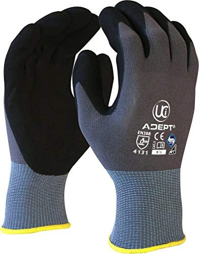 UCI Adept-PC Nylon & Lycra Blend Soft Stretchy Nitrile Foam Coated Work Gloves (7 / Small)