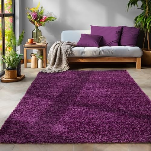SIMPEX Tappeto pelo lungo, Unicolor - Monocroma, Tappeto Viola, 120 cm Rotondo, Tappeti in stile moderno, Tappeto soggiorno