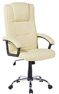 Leder Chefsessel MassagesesselComfort Bürosessel mit Massage Sessel Farbe creme weiß/beige für Büro Ledersessel Bürostuhl Drehstuhl