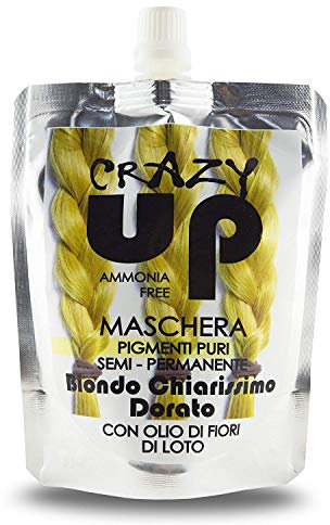 Crazy Up Maschera Colorante Senza Ammoniaca Semipermanente per Capelli - 200 ml (Biondo Chiarissimo Dorato)