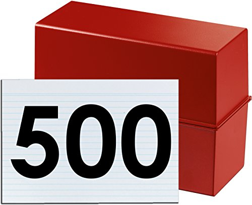 HAN Karteibox DIN A5 quer, Innovatives, attraktives Design für max. 500 Karten mit Stahlscharnier (rot + 500 Karten)