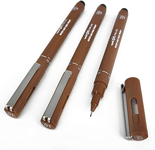 Uni Pin Fineliner Zeichenstift, Sepia-Ton, 0,1 mm, 3 Stück
