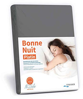 STRICKER Bonne Nuit Platin Spannbetttuch Baumwolle Stretch 240 g/m²- Steghöhe bis 40 cm Bettlaken für Boxspringbetten Wasserbetten - Größe 180x200-200x240 cm Schiefer