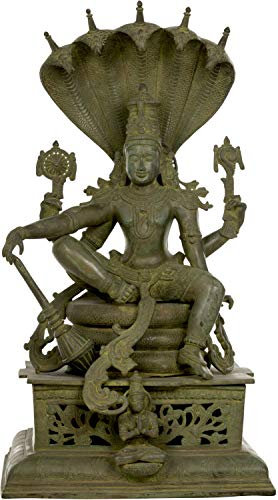 Exotic India Lord Vishnu Seated on Sheshanaga - Brass Statue