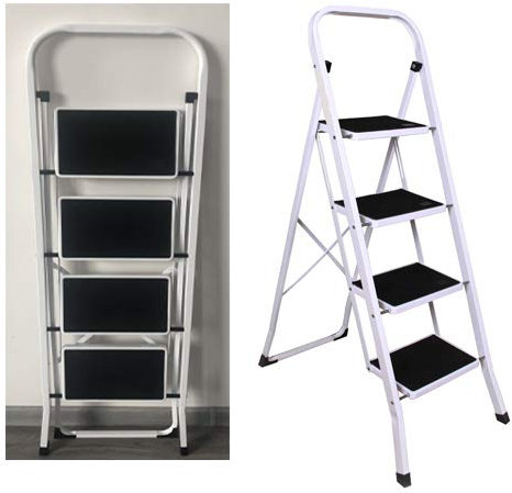 Heavy Duty Steel 4 Step Ladder - Anti Slip Feet - Non Slip Treads - Foldable Metal Ladder - Easy to Store - Ideal for Home/Kitchen/Garage 150KG Max Capacity