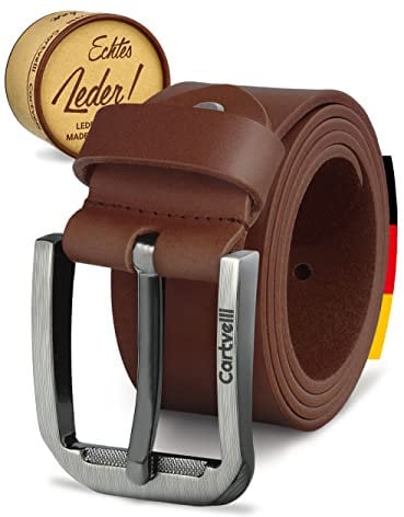 Cartvelli Premium Ledergürtel Herren braun cognac 90cm Made in Germany mit Geschenkbox Echt-Leder Herrengürtel Vollleder Jeansgürtel Leder Gürtel 40mm Anzug jeans chino pants M19b-90