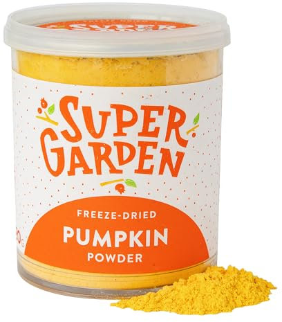 Super Garden Gefriergetrocknetes Kürbispulver - 100% Natürliches Gemüsepulver zum Backen, für Smoothies & Suppen - Glutenfreie Lebensmittelfarbe ohne Zusätze - Vegane Kürbiszubereitung 120g