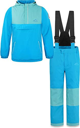 normani Kinder WinterSet wasserdichte Thermohose und Windbreaker Schneeanzug SkiSet für Jungen und Mädchen Farbe Türkis Größe XL/158-164
