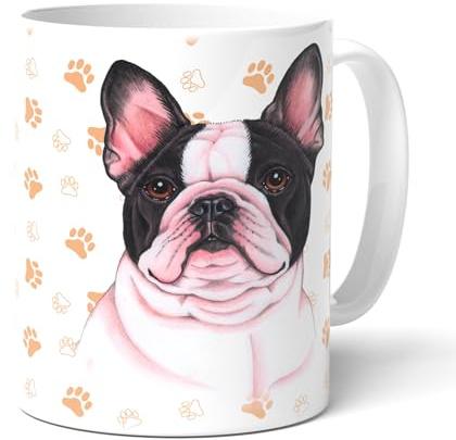 FRANZÖSISCHE BULLDOGGE B (28) - Kaffeetasse aus Keramik. Becher mit passenden Text und einer Zeichnung. Tasse, Teetasse, Kaffeebecher. Mehrwegbecher. Praktisches Geschenk für alle Hunden Liebhaber.