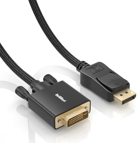 BolAAzuL DisplayPort auf DVI Kabel 1,8M, Geflochtenes Displayport auf DVI-D Stecker Single-Link Konverter Kabel 1080P DP Stecker auf DVI Stecker für HP Dell Lenovo Nvidia AMD Laptop PC (DP auf DVI)