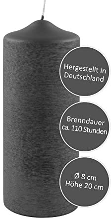 FINK Stumpenkerze anthrazit für Tischgestecke - Deko Wohnzimmer - raucharm duftneutral - H 20 D 8 cm - RAL Qualität