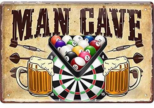 WOGEKA ART Retro Blechschild - Man Cave - Dart und Bier - witziger Spruch als Geschenk-Idee zum Geburtstag zu Weihnachten zur Dekoration 20x30 cm Vintage-Design aus Metall 690