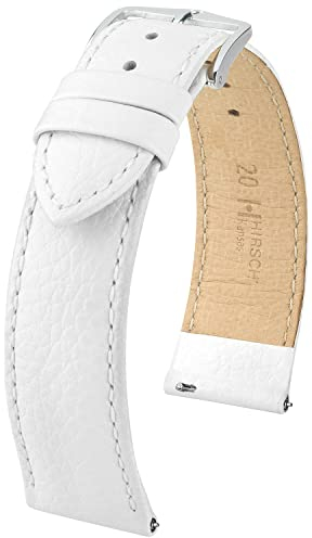 HIRSCH Kansas Uhrenarmband - Uhrband aus super robustem Leder für Damen- & Herren-Uhren - mit Werkzeug - Weiß - 18 mm