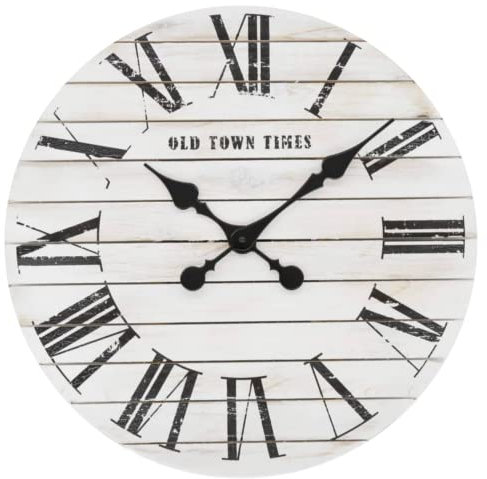 K&L Wall Art Lautlose Vintage Wanduhr Farmhouse Uhr langlebiges Uhrwerk ohne Ticken Shabby Chic Holzbretter 45cm große Wanduhren (Ø 45cm Weiß Used Look)