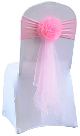 ZOYIEP 10/25 Pcs Stuhlhussen Organza Stuhl Schärpen,Stretch Stuhlhussen Schleifen,Hochzeit Stuhl Cover Band Schärpen Schleife Dekorationen (Rosa,25 PCS)