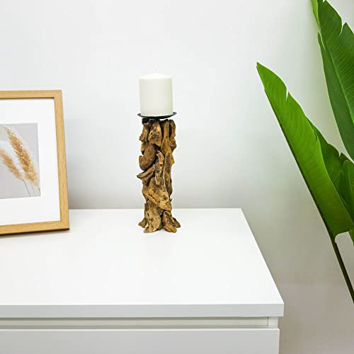 AquaOne Kerzenständer Turin I Treibholz Natur Stumpenkerzen Ständer Größe XL 25-27 cm Naturholz Rustikal I Holz Möbel Deko I Handarbeit Wurzel Unikat