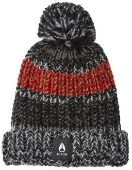 NIXON Nelson Beanie, Schwarz / Anthrazit / Rot, Einheitsgröße