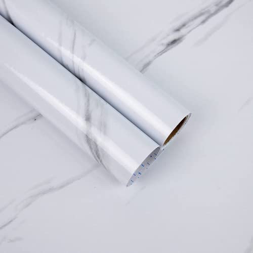 Hode Klebefolie Möbel Selbstklebende PVC Dekofolie Möbelfolie Küchenfolie Selbstklebende Wasserdicht (Gestreifter Weißer Marmor 30cmX2m) für Möbel Wände Schrank Tisch Schreibtisch Tür