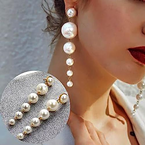 Atentuyi Perlenohrringe Gold Lange Perlenohrringe Boho Lange Quasten Ohrringe Hochzeit Braut Ohrringe Perlenschmuck Für Frauen Und Mädchen