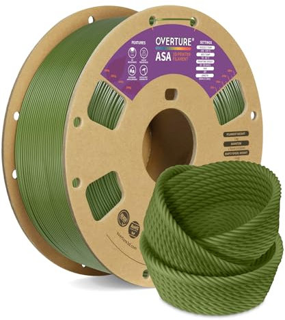 OVERTURE ASA Filament 1.75mm, Spule 1kg (2.2lbs), Maßgenauigkeit +/- 0.03 mm, für 3D Drucker (Olivgrün)