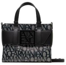 Armani Exchange Women's Logo Placket Crossbody Zip Top Medium Tote, Beige/Black
