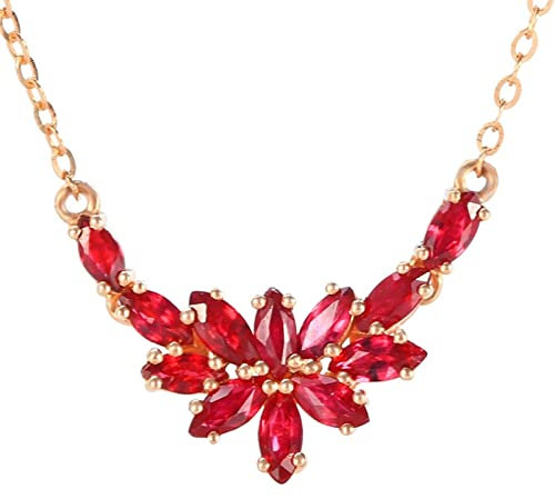 Beydodo Damen Halskette 750 Gold, Kette Charms Anhänger Blume mit 0.65ct Rubin Hochzeit Halskette 50CM Gold