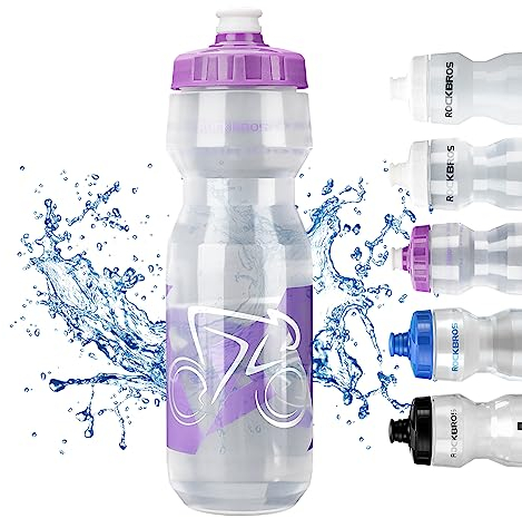 ROCKBROS Bidon Vélo 750ml Gourde Eau VTT Grande Bidon de Boisson PP5 sans BPA Bouteille pour Cyclisme Fitness Randonnée Décharge par Pression Transparent Blanc Noir Violet Bleu