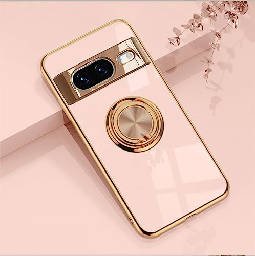 XINYEXIN Coque pour Google Pixel 8 avec Anneau Support Rotatif à 360 Degrés, Souple TPU Silicone Case Antichoc Housse Bague Étui pour Google Pixel 8 - Rose