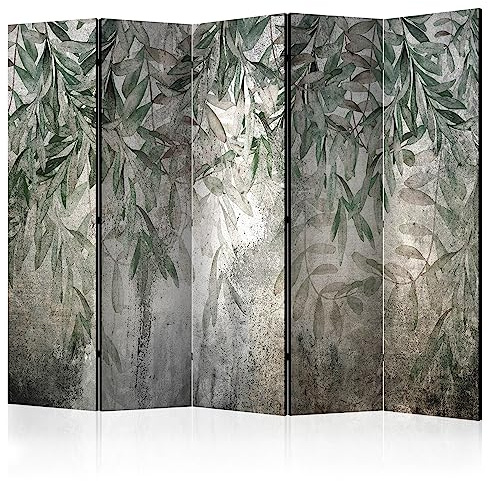 decomonkey Paravent Raumteiler Innen Blätter, 225x172 cm, 5-teilig, Laub | Beidseitig, Natur, Wohnzimmer, Room Divider, Wall, Raumteiler Stehend, Trennwand, Sichtschutz, Spanische Wand, Holz