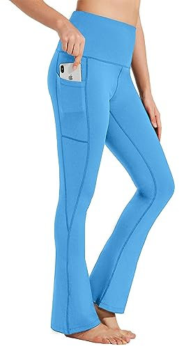 BAYGE Damen Bootcut Yogahose Hohe Taille Wasserdicht Blickdicht Bauchkontrolle Slim Fit Leggings Sporthose Schlaghose Sweathose Fitnesshose mit Taschen, Seablau, L