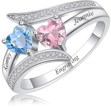 MeMeDIY Personalisierte Geburtsstein Ringe Silber 925 mit Namensgravur Versprechensringe Unendlichkeit Ringe für Frauen Herz Zirkonia Trauringe Damenring Schmuck für Ihre Mutter (Stil 3-Size 7)