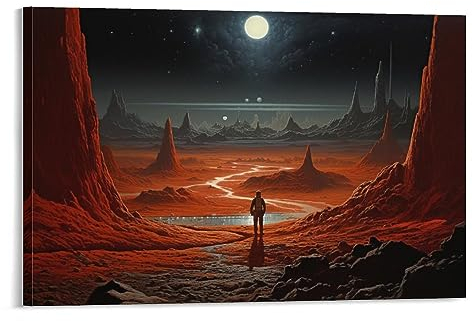 AYAROS Exzentrisches Ödland Gemälde Poster Mond Sehenswürdigkeiten Moderne Science Fiction Stil Leinwand Wandkunst Drucke Malerei für Haus Zimmer