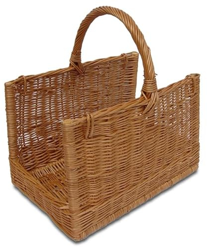 e-wicker24 Alles aus Weide Vollweidener Kaminkorb Rechteckig Korb aus Weide für Kaminholz Rollkorb ohne Stoffbesatz Aufbewahrungskorb Holzkorb (Natur)
