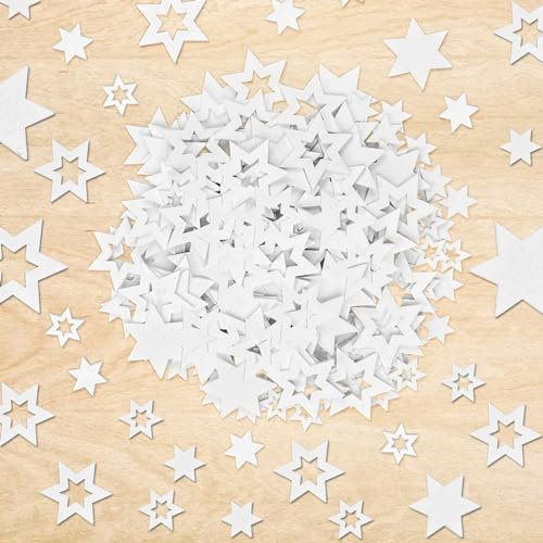 NHYDZSZ Holzsterne Streudeko Tischdeko,200 STK Sterne Streudeko Weihnachten Deko,Tischdeko Weihnachten Holz Mini Stern Verschönerungen Holzdeko Weiß sechszackiger Stern Weihnachtsdeko Streudeko