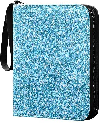 Blaues Glitzerbuch für 4 Karten, passend für die meisten Karten in Standardgröße, passend für 400 Karten mit 50 abnehmbaren Hüllen
