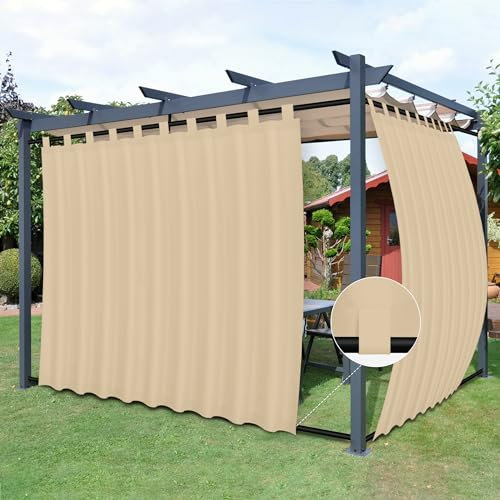Easy-Going Outdoor-Terrassen-Vorhänge, abnehmbare Schlaufen, winddicht, wetterfest, für Cabana, Veranda, Pergola und Pavillon, Schlaufenvorhang unten, 2 Paneele, 275 x 213 cm, Beige