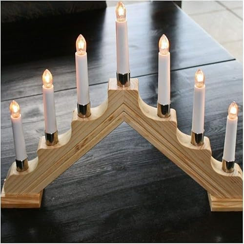 Holzschwibbogen Lichterbogen Holzleuchter Schwibbogen (Natur, mit Silber-Manchetten)