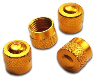 Pitlane Performance® Alu Ventilkappen 4 Stück Ventildeckel; Aluminium Auto-Reifen Schrader-Ventil; Ventilabdeckung Reifenventil-Kappen PKW SUV Motorrad Fahrrad (Gold, Racing)
