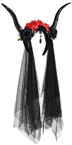 Schafhorn Gothic Stirnband Steampunk Teufelshörner Blumen & Tüll Dekorationen für Halloween Foto Requisiten Gothic Schafhörner Stirnband Teufelshörner Stirnband Schwarz Halloween Kleid Cosplays