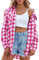 Zeagoo Hemd Damen Karierte Bluse Langarm Trachtenbluse V-Ausschnitt Knopfleiste Oktoberfest Karohemd Baumwolle Hemdbluse HolzfäLlerhemd Oberteile Casual Tunika Top Navyblau S A-Rosa XL