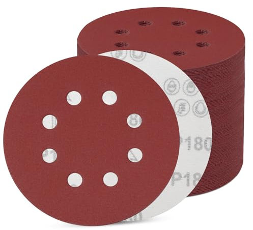 80 pezzi di carta vetrata da 125 mm, dischi abrasivi a 8 fori, carta vetrata rotonda eccentrica, 80 pezzi a grana 100